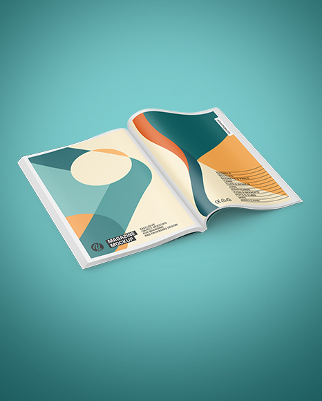 Opened Magazine Mockup - Half Side View