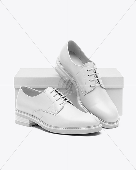 Pair of Women's Derby Shoes with Shoe Box Mockup