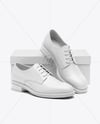 Pair of Women's Derby Shoes with Shoe Box Mockup