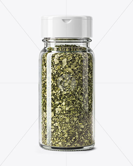 Glass Spice Jar with Dried Basil Mockup