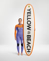Female Surfer in a Wetsuit with a Longboard Mockup
