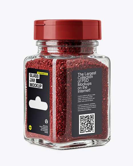 Square Glass Jar with Sumac Spice Mockup