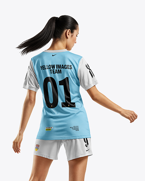 Female Soccer Player Wearing Jersey and Shorts Mockup