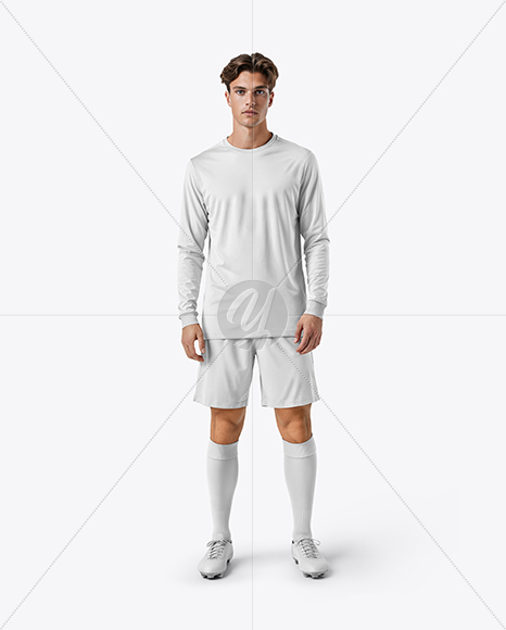 Soccer Player Wearing Long Sleeve Jersey and Shorts Mockup