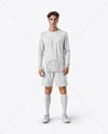Soccer Player Wearing Long Sleeve Jersey and Shorts Mockup