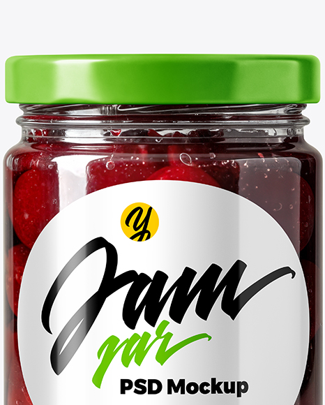 Glass Jar with Cherry Jam Mockup