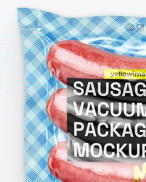 Glossy Plastic Flow-Pack with Sausages Mockup
