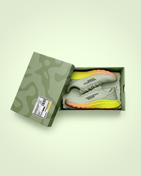 Pair of Running Shoes in Shoe Box Mockup