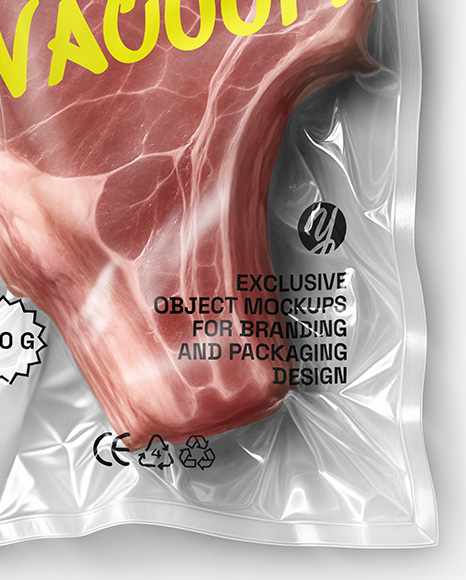 Clear Plastic Flow-Pack with Pork Steak Mockup