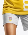 Woman Wearing Soccer Jersey and Shorts Mockup