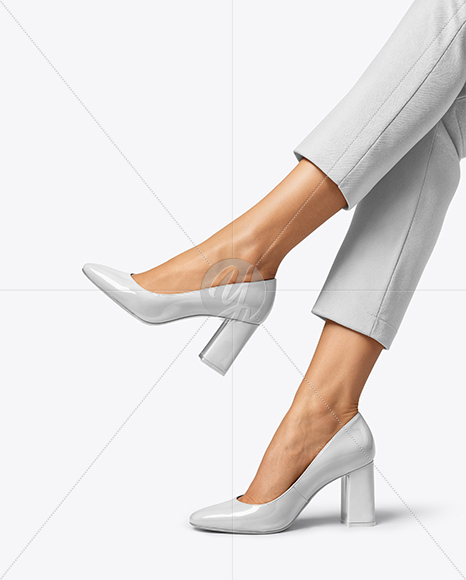 Block Heel Pumps on Woman's Legs Mockup