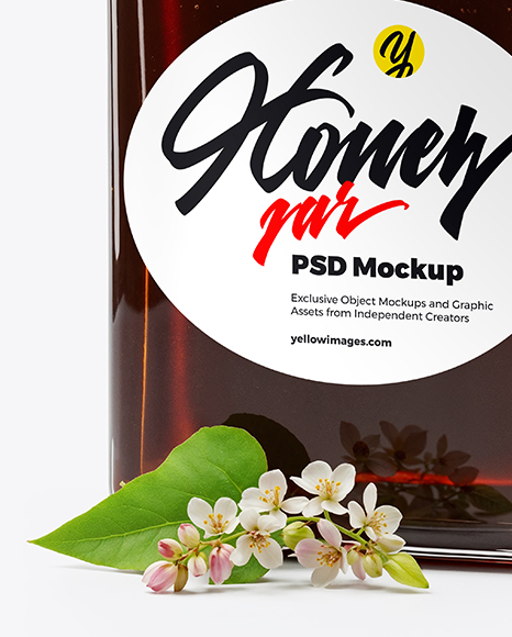 Square Glass Jar with Buckwheat Honey Mockup