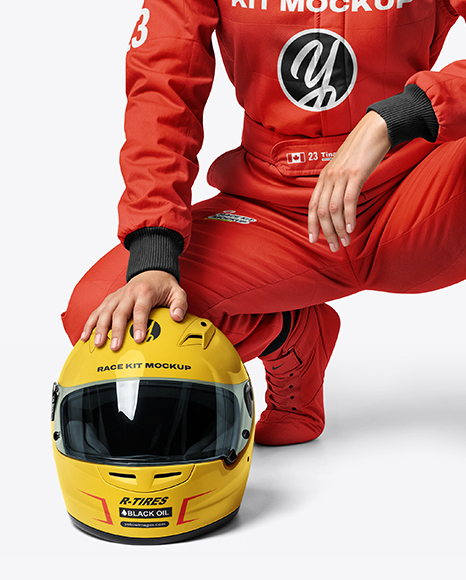 Woman Wearing Full Racing Kit Mockup