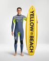Surfer Wearing Wetsuit with Shortboard Mockup