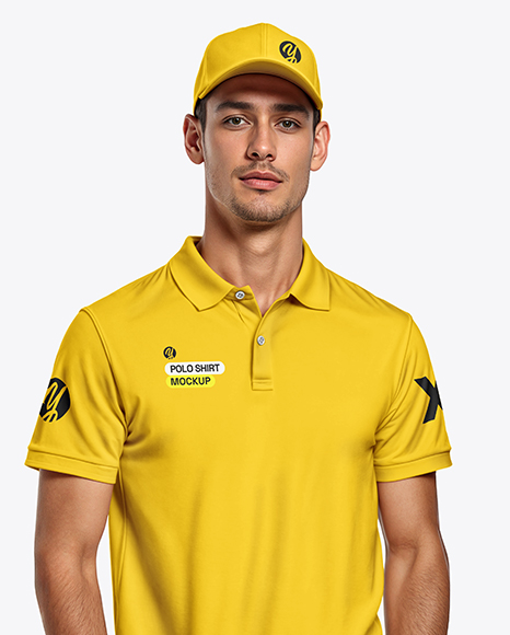 Young Man Wearing Polo Shirt and Baseball Cap Mockup