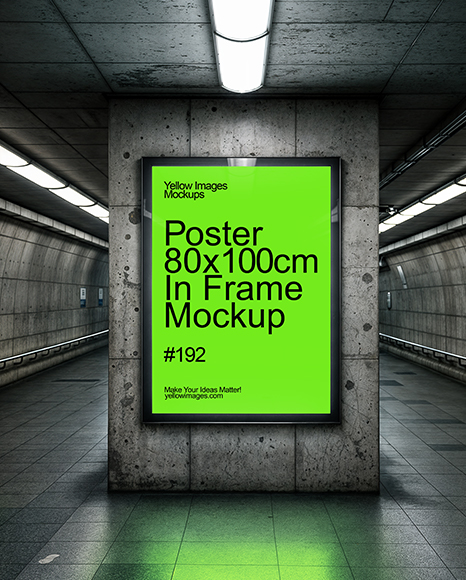 Framed Poster in Underground Passage Mockup