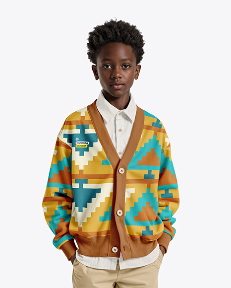 Afro-American Boy Wearing Cardigan and Shirt Mockup - Jumper