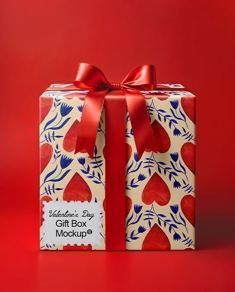 Gift Box on Red Background Mockup - White box mockup
