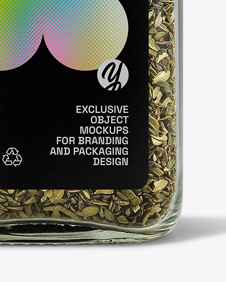 Square Glass Jar with Dried Tarragon Mockup