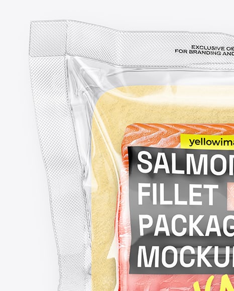 Clear Plastic Flow-Pack with Salmon Fish Fillet Mockup