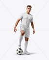 Man Wearing Soccer Jersey and Shorts Mockup