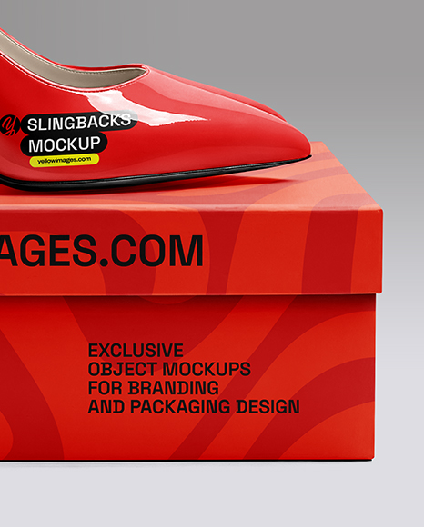 Pair of Glossy Slingbacks on Shoe Box Mockup