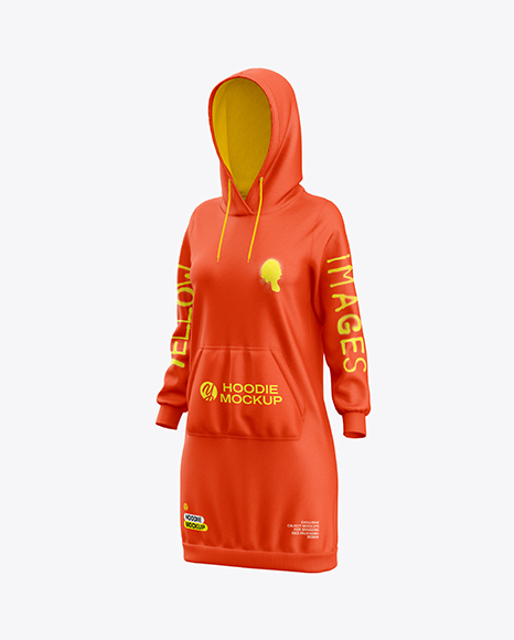 Women Cotton Hoodie Dress Mockup - Half Side View