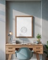 Wooden Framed Poster in a Cozy Workspace Mockup