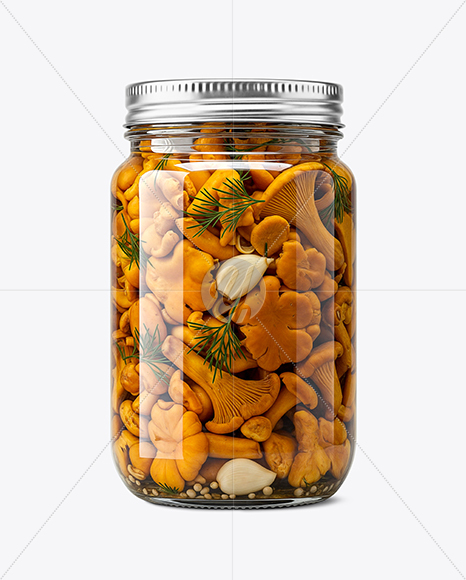 Glass Jar with Chanterelles Mockup