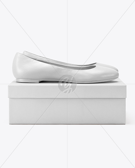 Pair of Leather Ballet Flats on Shoe Box Mockup