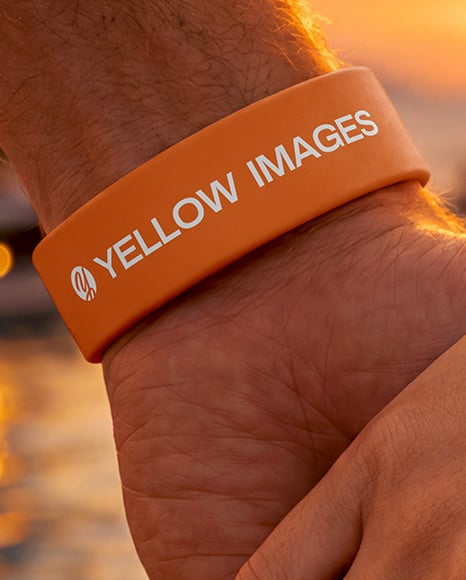 Silicone Wristband on Men's and Woman's Hands Mockup