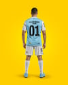 Soccer Player Wearing Jersey and Shorts Mockup