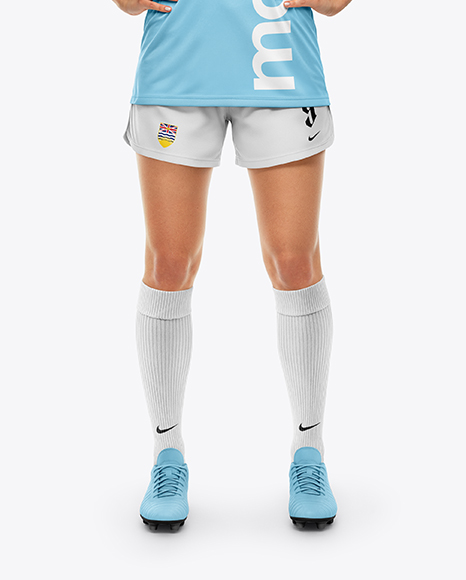 Woman Wearing Soccer Jersey and Shorts Mockup