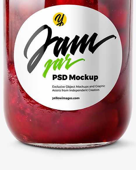 Glass Jar with Cherry Jam Mockup