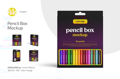 Pencil Box Mockup Set - Stationery Mockups