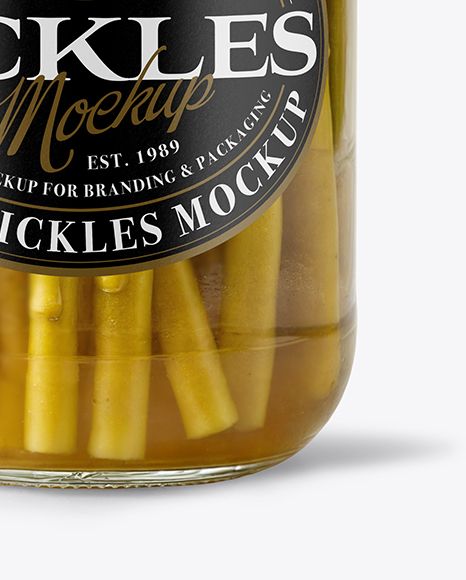 Clear Glass Jar with Pickled Asparagus Mockup