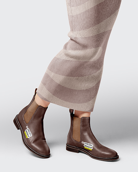 Chelsea Boots on Woman's Legs with Skirt Mockup