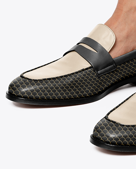 Pair of Leather Loafers on Woman's Legs Mockup