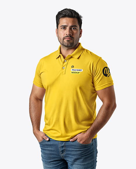 Plus Size Male Model Wearing Polo Shirt and Jeans Mockup - Boyfriend+Short+|+Lucky+Brand