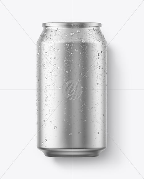 330ml Matte Metallic Can with Water Drops Mockup