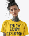 Woman with Tattoo Wearing T-shirt and Ripped Jeans Mockup