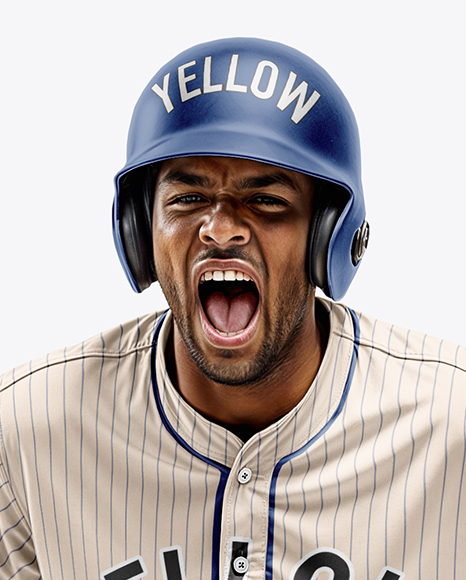 Running Black Man Wearing a Full Baseball Kit Mock