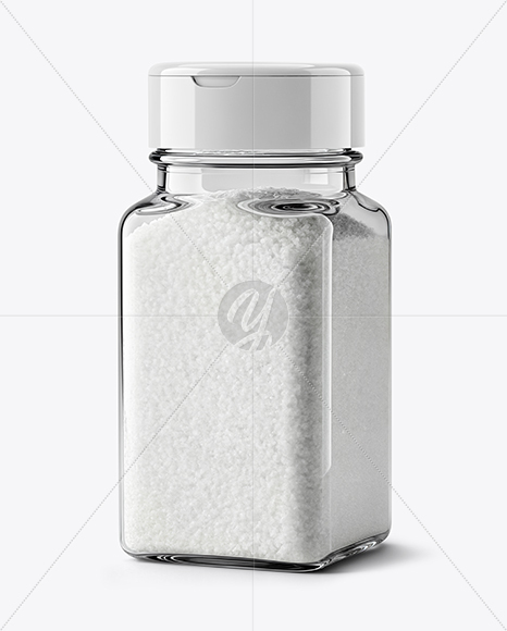 Square Glass Jar with Fine Salt Mockup