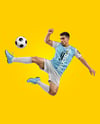 Man Wearing Soccer Jersey and Shorts Mockup