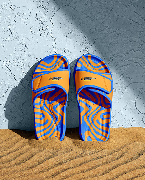 Slide Sandals Next to The Wall Mockup