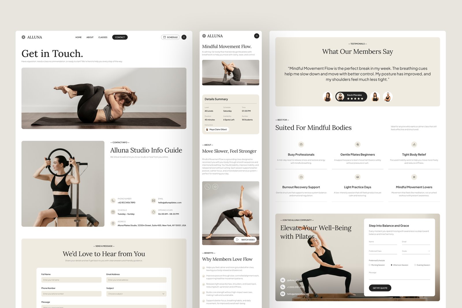Alluna - Pilates Studio Website UI Figma Template