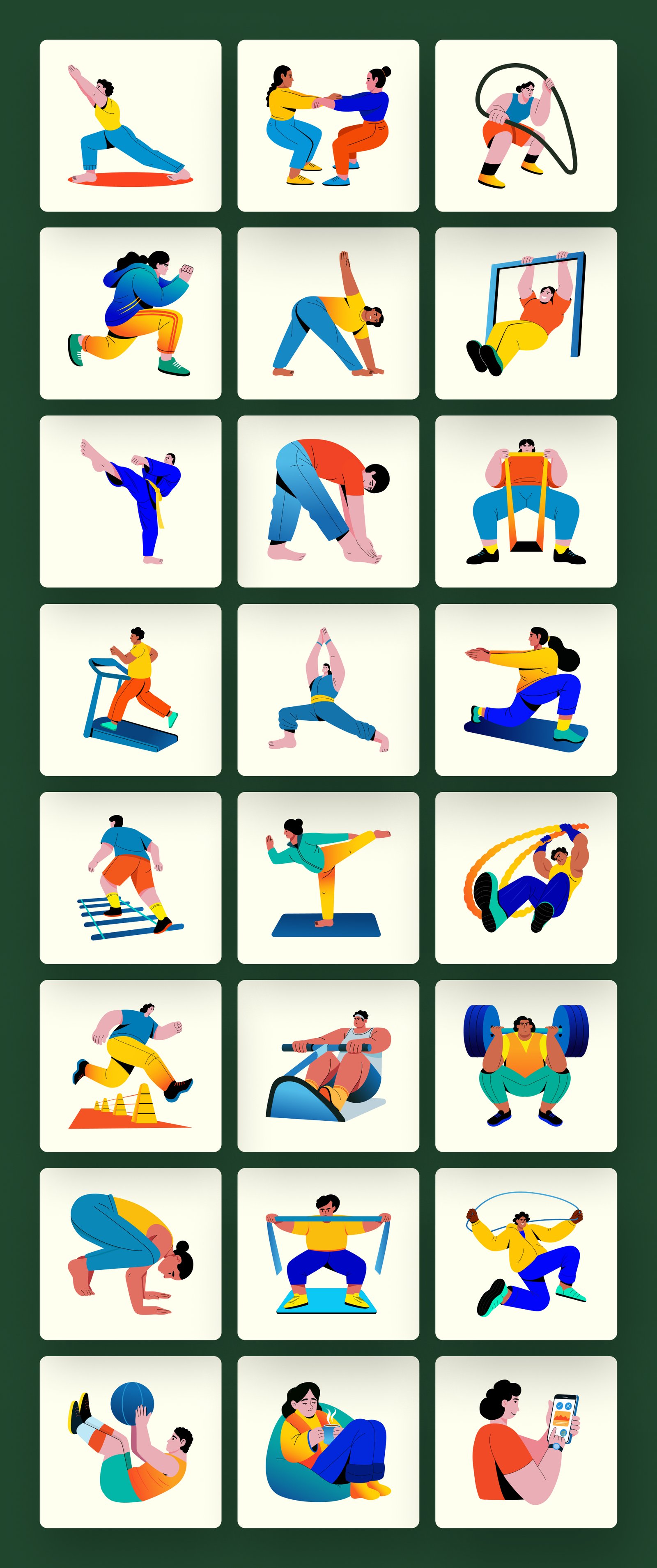 Fitness and Health Illustration Art Set