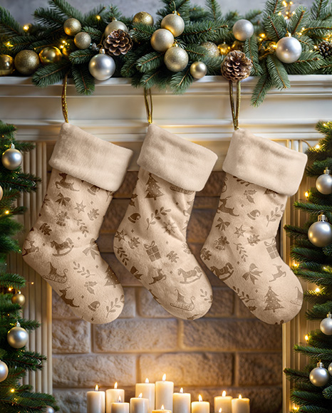 Three Christmas Stockings Mockup