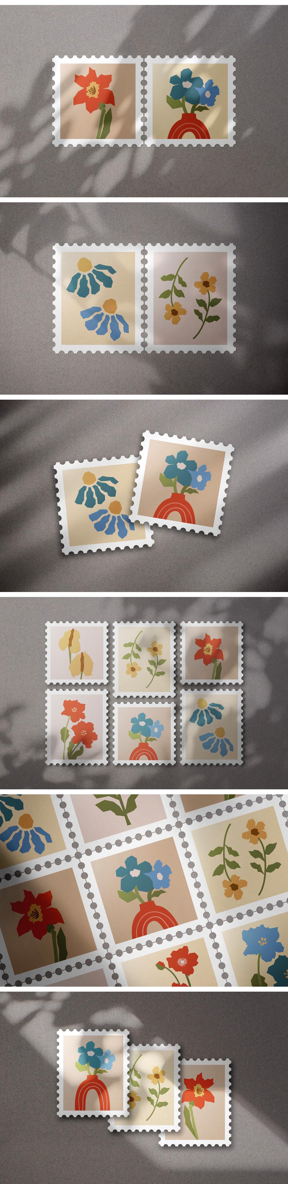 Realistic Postage Stamp Mockup Scenes
