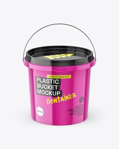 Glossy Plastic Bucket with Handle Mockup - Box container